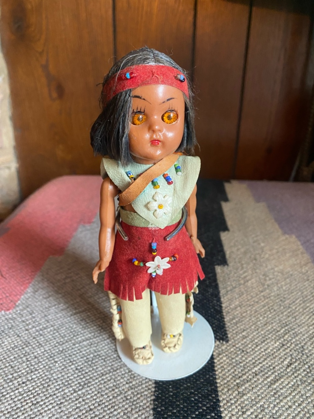 Vintage Beaded Native-style Doll with Red Skirt